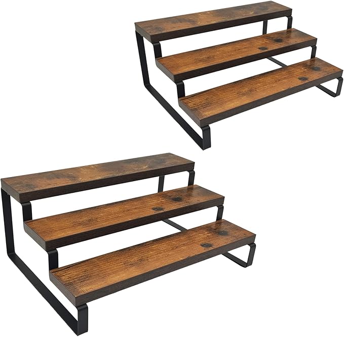 2 Pack 3 Tier Expandable Spice Rack Organizer (13.8” to 26”)Display Riser Stand, Kitchen Cabinet Countertop Pantry Coffee Bar Display Shelf for Spice, Liquor, Perfume, Makeup, Figure, Dolls Collection