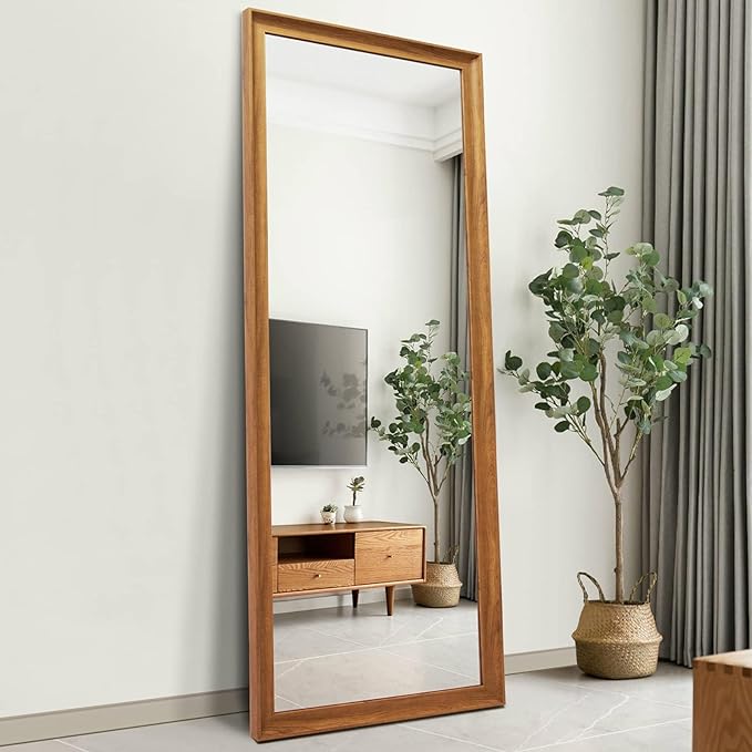 Full Length Mirror Wood Frame, 65x22in Floor Mirror Wall Full Body Mirror with Standing, Leaning Hanging for Bedroom,Living Room, Large Wooden Frame, Dark Wood