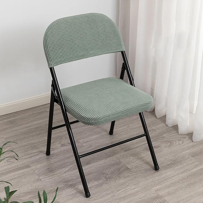 Dust-Proof Folding Chair Covers 2 Piece Set Backrest & Seat Cushion Cover for Office Meeting，Household，Computer，Party (Light Green, One Size)