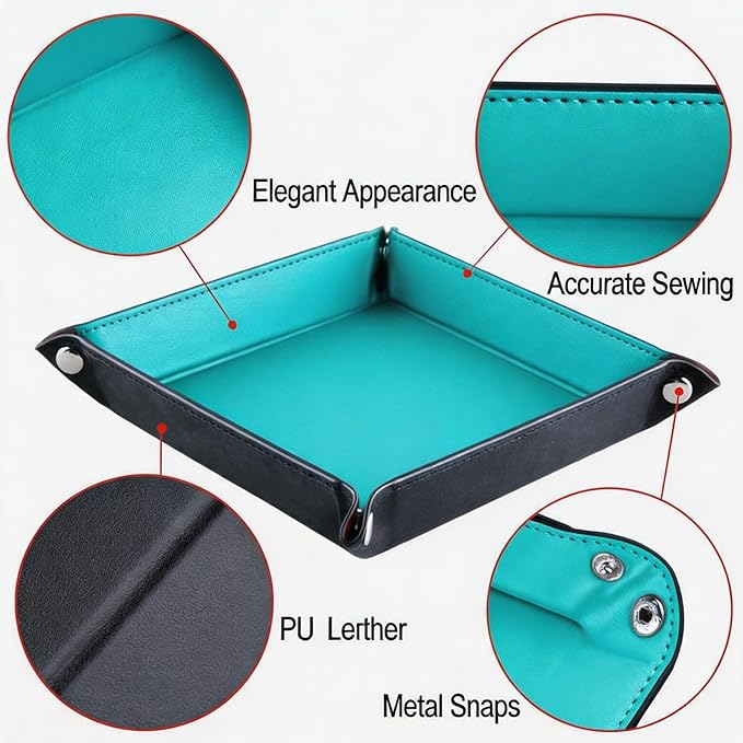 Valet Tray Desktop Storage Organizer – Vegan Leather Catchall Tray Bedside Vanity Tray Nightstand Caddy Holder for Remote Controller, Watch, Keys, Phone, Wallet, Coin, Jewelry, Sky Blue