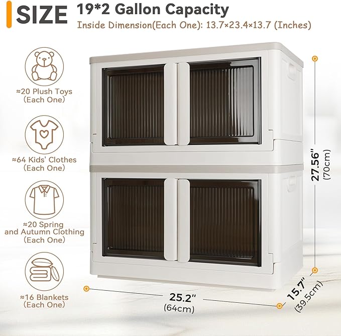 Storage Box, Cabinet with Lids, Extra Large Useful Box, 19 Gallons (72L) Capacity (Each One), 2 Packs, Collapsible, Installation Free, Nice For Kid