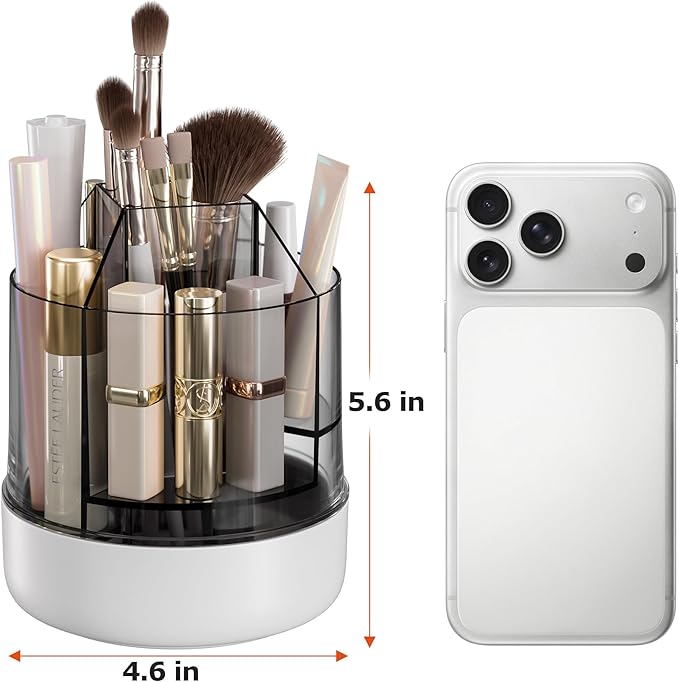 CTIME 360° Rotating Makeup Organizer, 5 Compartments Makeup Brush Holder, Cosmetic Storage for Lipsticks, Nail Polish, Makeup Organizer Countertop for Vanity, Desktop & Bathroom