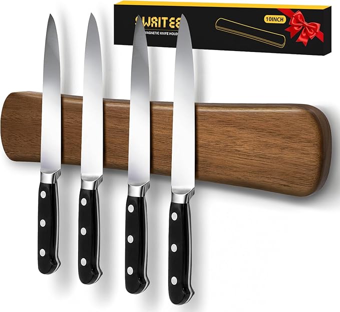 Swaitee Magnetic Knife Holder for Wall, 10 Inch Acacia Wood Magnetic Knife Strip, Kitchen Storage Organizer, Fridge Side Mount, Housewarming Gifts for New Home