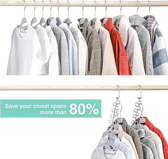 KLEVERISE 20 Pack Metal Space Saving Hangers, Stainless Steel Hangers, Magic Cascading Closet Clothing Hanger Organizer Space Saver, College Dorm Essentials