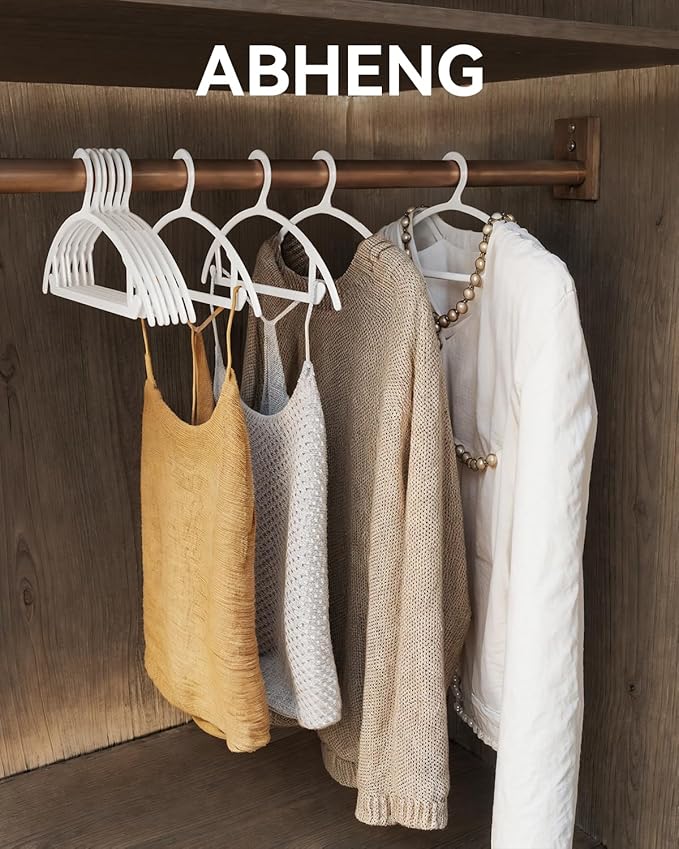 ABHENG 50 Pack Clothes Hangers, Non Slip Heavy Duty Plastic Hangers, Space Saving All-in-One Garment Hangers for Dresses Suits Jeans Knits, Hold Up to 11 LB Dry & Wet, 16.4" x 8.3", White, UAPY0850W