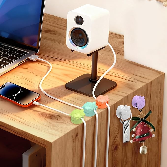 Lancord 8 Pack Rotatable Cable Clips, Cord Organizer Spring Clip Cord Holder for Nightstand Cable Holders for Cords Charging Cable Organizers Cable Management for Desk Office Car Wall