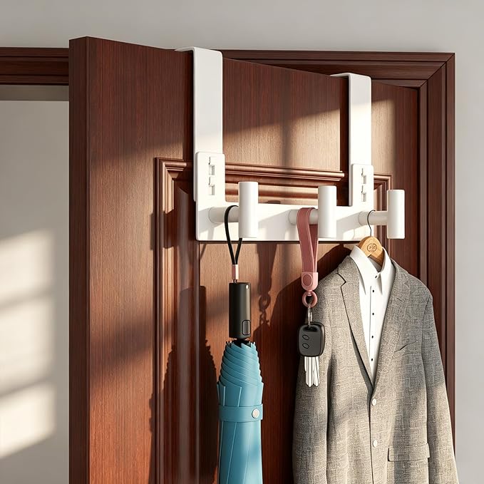 PMMASTO Over The Door Hooks, Fits 1-3/4" Thick Door No Drill Hooks for Closet Bathroom Bedroom Organization, Hanger for Coat Towel Robe (White, 3 T-Hooks)