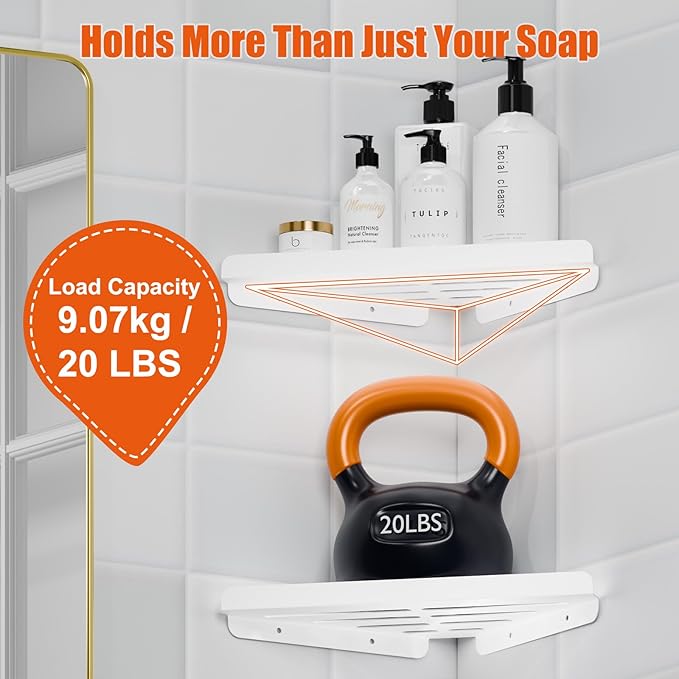 Fikoksol Shower Caddy, 4 Pack Bathroom Corner Shelf, Triangle Shelf Storage for Bathroom Shower, White Metal Shower Shelf & Rustproof Wall Mounted Adheisve Glue Organizer Accessories and Essentials