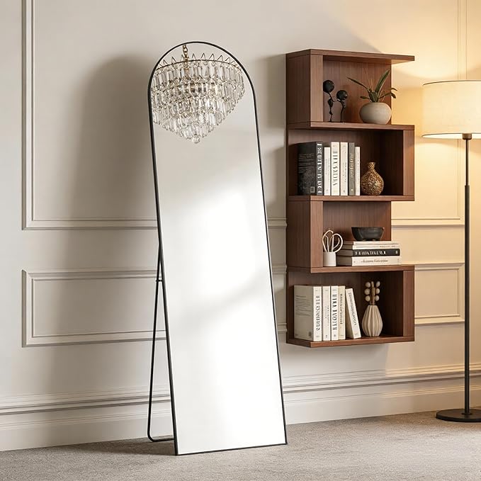 NEWBULIG 59.1"x15.7" Arched Full Length Mirror, Full Body Floor Mirror with Aluminum Alloy Thin Frame, Wall or Standing Mirror for Bedroom, Living Room, Dressing Room, Black