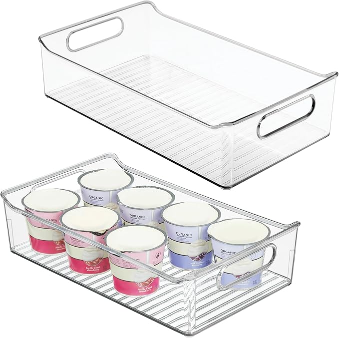 iDesign Plastic Pantry Storage Organizer Bin with Handles, Set of 2, Clear Bins