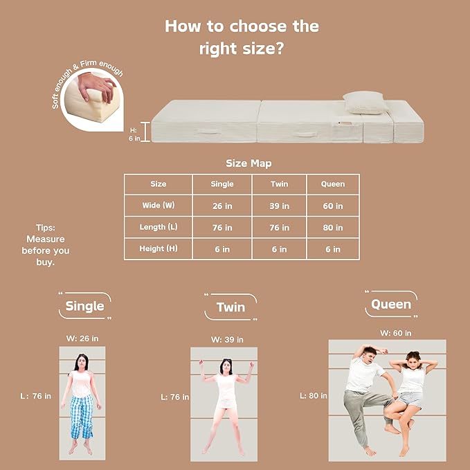 Folding Sofa Bed, 4 in 1 Convertible Sleeper Chair with Pillow, Single Memory Foam Fold Out Chair Bed, Modern Floor Futon Sofa Couch Mattress for Living Room/Guest/Apartment,Beige