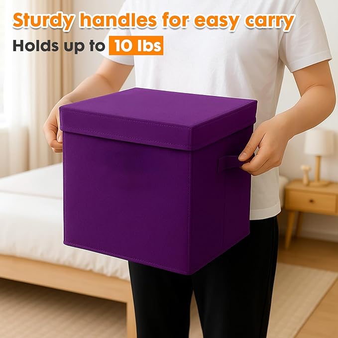 ShellKingdom Storage Bins, Foldable Fabric Storage Cubes with Lid, Clothes Storage Organizer Drawer For Closet Toys Storage, 13 X 13 X 13 INCH, 2 Pack (Purple)