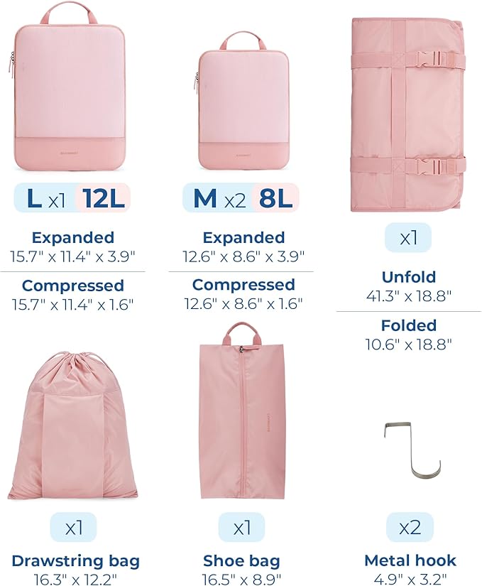 BAGSMART Hanging Compression Packing Cubes for Closet Organizers And Storage, 6 Set Suitcase Organizer Bags Set, Cruise Travel Essentials for Women | Hanging