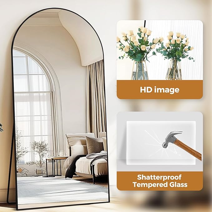 Oversized Full Length Mirror 78x38 Inch - Wall Mounted or Standing Floor Mirror with Aluminum Alloy Frame, Shatterproof Tempered Glass - Modern Mirror for Bedroom, Living Room, Closet, Black