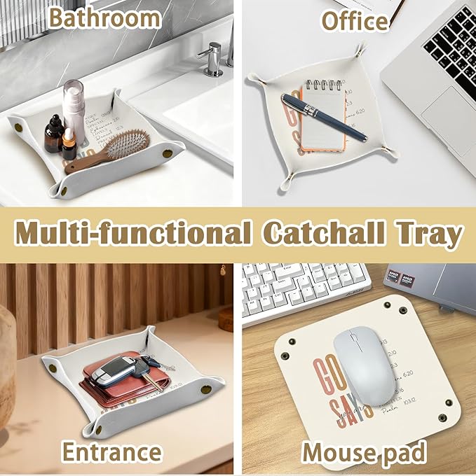 Christian Gifts Jewelry Valet Tray for Women, Inspirational God Says You Are PU Leather Catchall Beside Caddy Nightstand Organizer Tray for Jewelry Rings Watches and Accessories, 7.87x7.87in