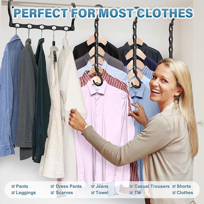 10 Pack Hangers Space Saving Magic Sturdy Plastic Hanger Organizer Shirt Space Saving Hangers, Multi Clothes Hangers Space Saver for Closet Organizers Storage College Dorm Room Essentials, Black