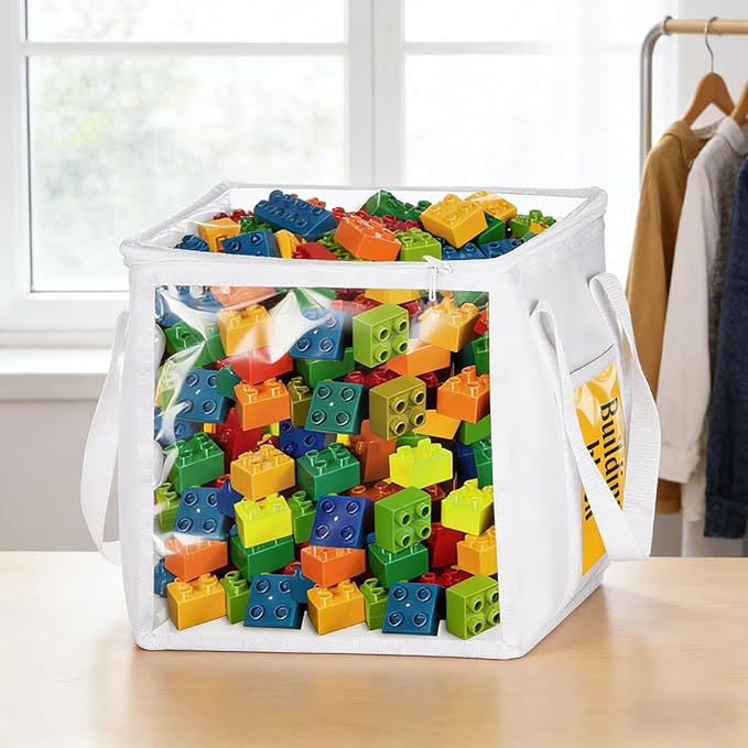 4 Pack Clear PVC Storage Bins with Handles - 12" x 12" Cube Storage Bins Foldable Transparent Storage Box, PVC Organizer Boxes for Clothes, Toys and Stuffed Animal Storage (White)