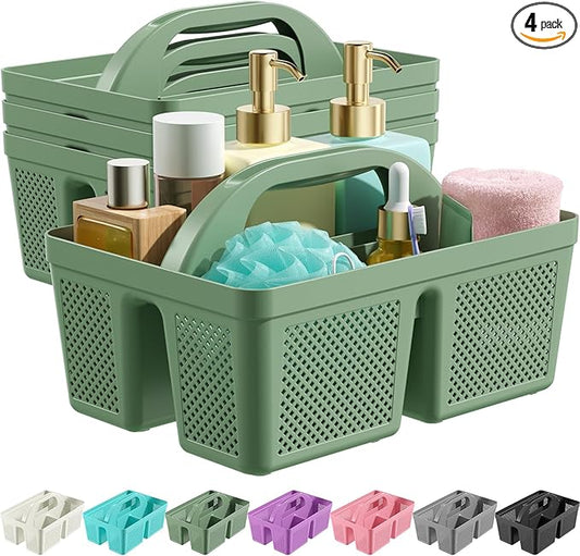 4 Pack Portable Shower Caddy, Integrated Handle, Reinforced Plastic, Organizer Storage Bathroom Supplies and Beauty Products, Cleaning Supplies, Shower Basket for Home, Dorm, Shelf and Cabinet