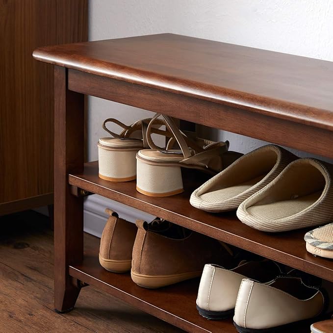 XKZG Shoe Storage Bench Wooden Shoe Rack Bench Rustic Solid Wood Entryway Bench (Brown,47.2")