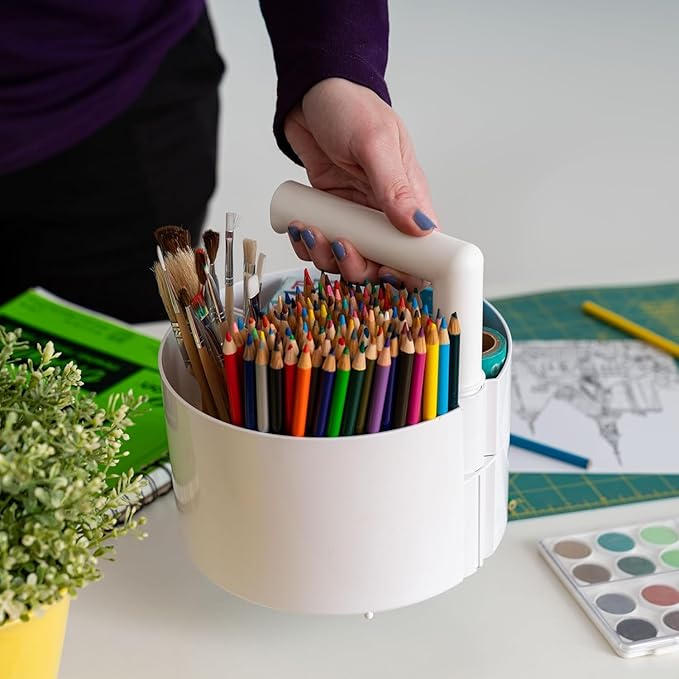 IRIS USA 2-Pack Desk Caddy Organizer |Made in USA| with Built-In Handle & 6 Storage Compartments for Markers, Pens, Arts & Crafts - White