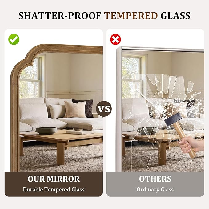 WallBeyond 20" x 30" Wood Mirror Rounded Corner Arch Wall Mirror with Wood Frame for Entryway, Living Room or Bedroom Home Decor [20" x 30" Natural Color]