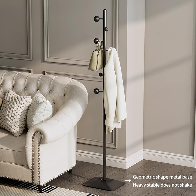 Coat rack freestanding,Coat tree freestanding heavy duty with 7 ball hooks,Coat hanger stand with metal base for entryway hallway bedroom