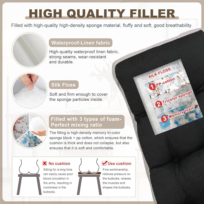 Bench Cushion 27 inches,Indoor/Outdoor Non-Slip Tufted Cushions, Premium Waterproof Linen, Soft Piano Sofa Cushions, Entryway Storage, Bay Window, High-Density Memory Foam(Black-27x12x4in)