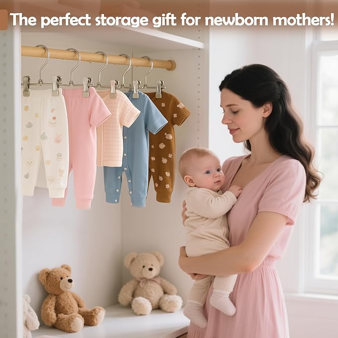 Mity rain 30-Pack Baby Hangers - 360° Rotatable Silicone Clip Kid Hangers, Space-Saving Toddler Hanger,Premium Stainless Steel, Ideal for Newborn & Children Wardrobe Organization.