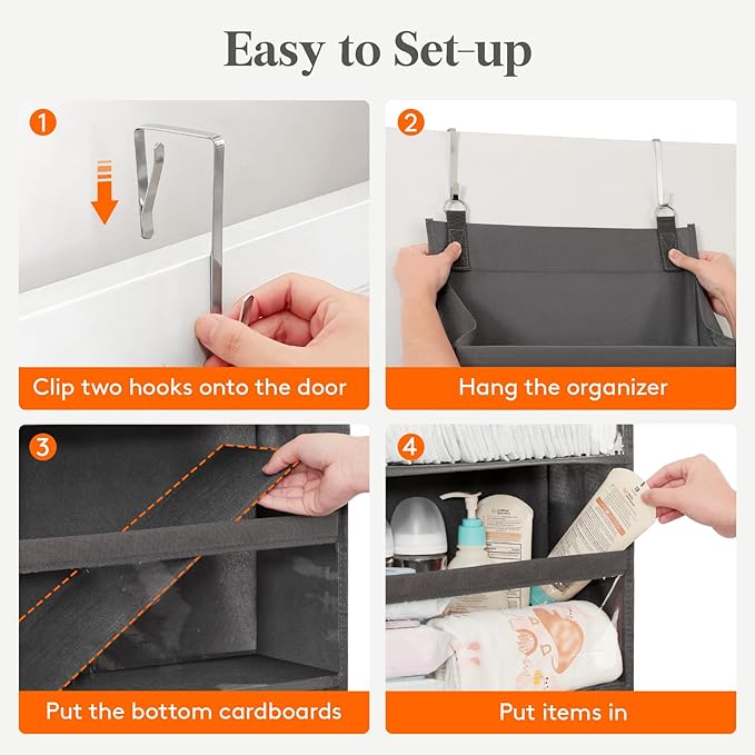 Lifewit 1 Pack Over the Door Organizer, 5 Section Clear Window Hanging Storage with 4 Side Pockets, Sturdy Anti Tilt 40 lbs Load Behind Door for Closet, Bedroom, Bathroom, Nursery, Dorm, Dark Gray