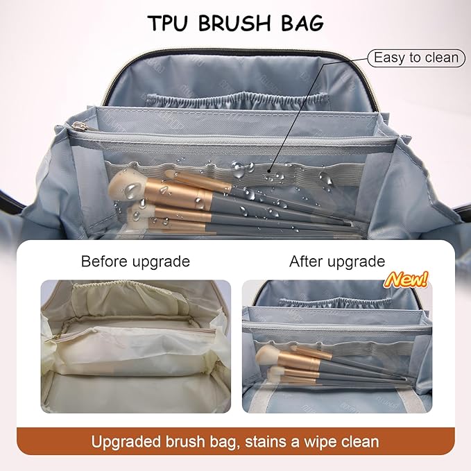 BOYATU Travel Makeup Bag Organizer Cosmetic Bag: 3 Pcs Set Make up Bags for Women with Handle - Waterproof Vegan Leather Toiletry Bags Travel Essentials Pouch with Compartments (A-07-Orange)
