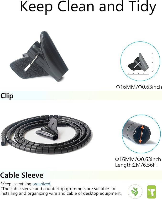 6 Pack Desk Grommet 2 Inch (50 mm) Bi-Metal Hole Saw Kit with Cord Wrap Coiled Tube Management,2 m Cable Sleeve Organizer with Table Hole Cover