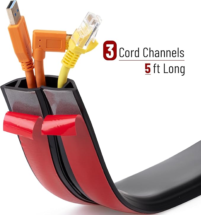 Bates- Floor Cord Cover, 5ft, Cable Cavity 0.6" (W) x 0.31" (H), Heavy Duty Wire Protector, PVC Extension Cords Hider, Protect Cords, Prevent Cable Trips, Cord Hider for Office, Home, Outdoor