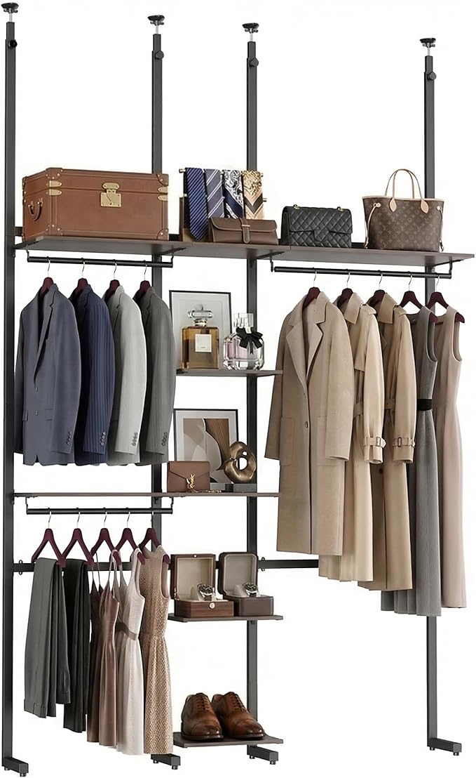 M MZG Heavy Duty Garment Rack Clothes Rack Storage Closet Clothing Rack Black 16.8" D x72.1 W x 137.9" H