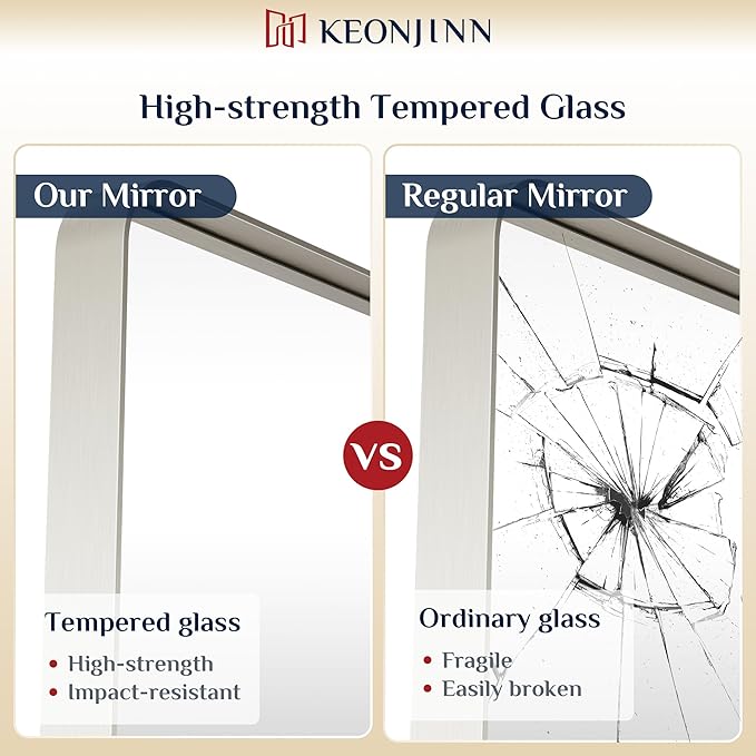 Keonjinn 24 x 30 Inch Brushed Nickel Bathroom Mirrors for Over Sink, Rounded Rectangle Silver Bathroom Vanity Mirror, Farmhouse Mirror for Wall, HD Tempered Glass, Anti-Rust Aluminum Alloy Mirror