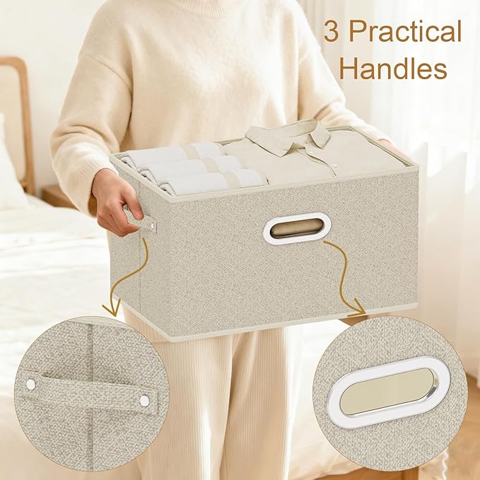 Open Storage Baskets, Collapsible Cube Bins, Fabric Container Organizer with Metal Handles, Boxes for Shelves, Closet, Living Room, 10.2x7.9x6.7in, Grey and Beige, 2 Pack