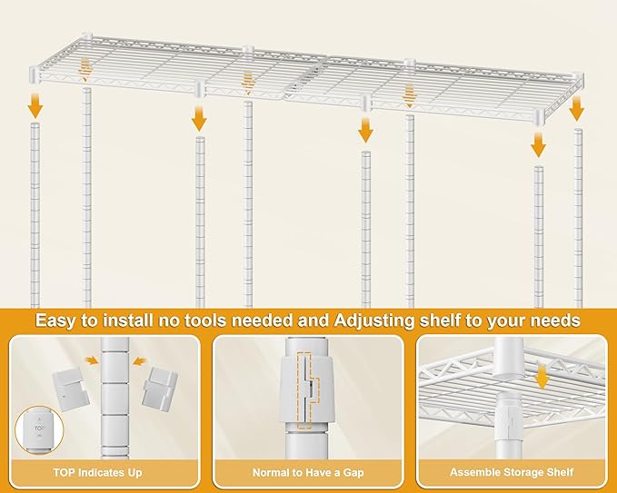 ULIFHOME E14C Heavy Duty Closet Organizer System，Freestanding Clothing Racks for Hanging Clothes，Adjustable Garment Rack 58" W × 16" D × 77" H Hold 860 lbs，White Rack with White Cover
