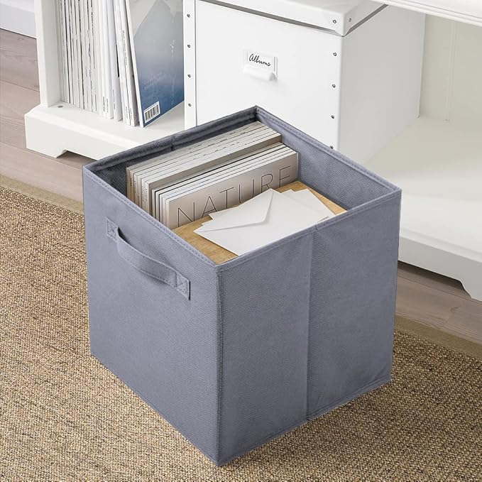 PowerKing Collapsible Storage Cubes with Handles, Fabric Foldable Bins for Closet Shelves, Durable Organization Storage Bins, 10.5'' x 11'' x 10.5'' (Light Grey, 2Pack)