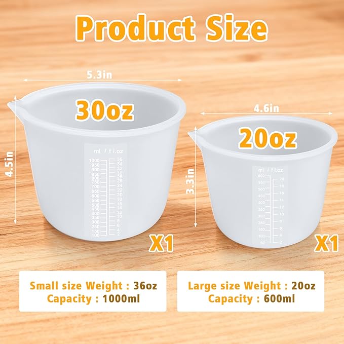 Palksky Silicone Melting Cups Set, 6PCS Chocolate Melting Pots (250ml–1L), Heat Resistant Pouring Cups for Candy, Butter & Chocolate, Reusable Baking Tools for Dipping, Decorating & DIY Molds
