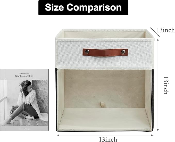 Bagnizer Storage Cubes, 4 Pack Linen Foldable Storage Bins (13 x 13 inch) with Clear Window and Handles, Fabric Organizer for Shelf Closet, Clothes, Books - (Black and White)