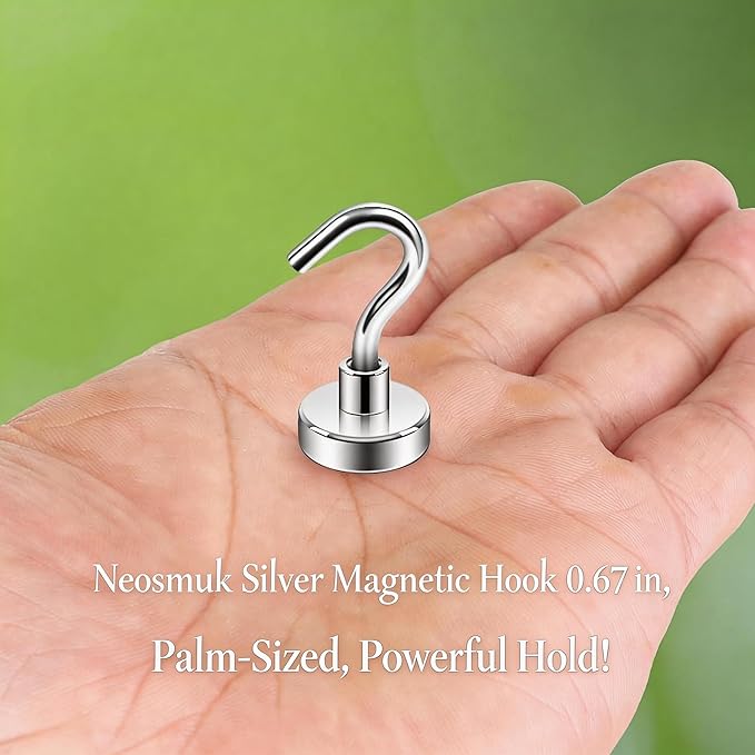 Neosmuk Magnetic Hooks, Heavy Duty 30lb+ Strong Magnet Hook for Cruise Cabins, Cruise Essentials 2026 for Hanging, Metal Wall Refrigerator Hangers (Silver White, 15 Pack)