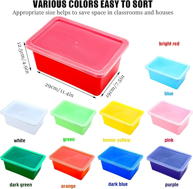 Amyhill 10 Pack Small Storage Bins with Clear Lids Multipurpose Colorful Plastic Cubby Containers Stackable Storage Toy Bins for Classroom, Nursery, Home, 11.4 x 7.5 x 4.9 Inches, 10 Colors