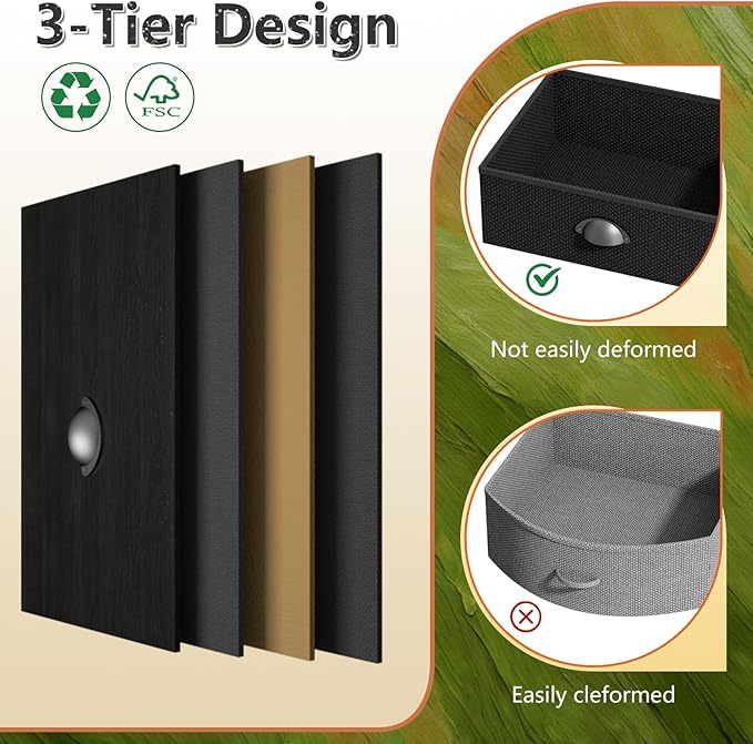 Nightstands Set of 2, Bedside Table with 1 Fabric Drawer, Open Mesh Shelf, End Table Side Table with Storage Drawer Dresser, Wear-Resistant Metal Frame, Bedroom, Black