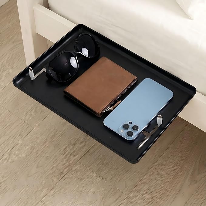 Bedside Shelf for Bunk Bed Top Bunk – Clip on Tray for College Dorm Essentials, Top Bunk Shelf with Cable Catch & Bedside Organizer, Dorm Storage, Floating Nightstand & Bed Tray, Black