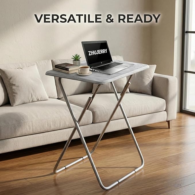 Tv Trays Folding Tv Table, Dinner Table for Eating with Sturdy Metal Frame, Small Foldable Snack Trays Table for Living Room, Couch,Sofa, Bed, No Assembly Required (White Marble 2-Piece Set)