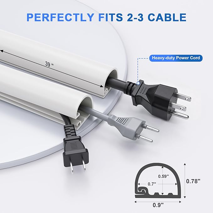 Grotheory 39" Cord Hider for 2-3 Cable, Self-Adhesive Cord Covers for Wires on Wall, Silicone Wire Cover for Wall Mounted TV, Paintable Cable Management for Home & Office, White
