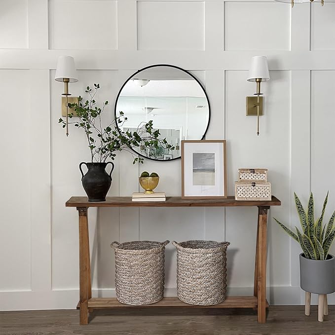 Farmhouse Console Tables for Living Room, 43.3" Solid Wood 2-Tier Sofa Table, Rustic Hallway Table for Entryway, Natural