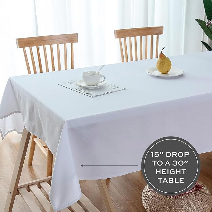 WEALUXE 2 Pack White Kitchen Table Cloth for Folding Table 4ft [ 60x84 in ] Rectangle Tablecloth Set, Stain and Wrinkle Resistant Washable Polyester Table Cover for Dinner Table, Wedding, Party