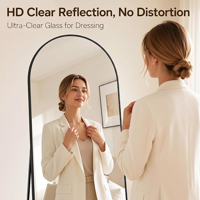 Antok Full Length Mirror, 44"x82" Floor Mirror with Stand, Hanging Mounted Mirrors for Bedroom, Living Room, Cloakroom, Dining Rooms, Black, Arched