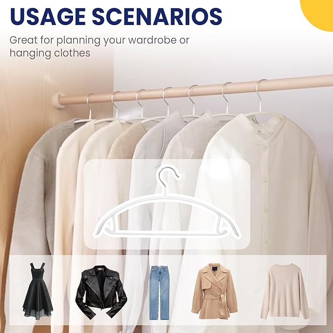 Jiang&Rong 30 Pack 16 Inch Rubber-Coated Non-Slip Metal Hangers - Heavy Duty No Bump Closet Hangers for Coats, Shirts, Suits, Sweaters (30-Pack, White)