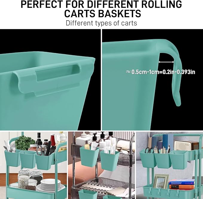 5 Pack Hanging Cup Holders, Multipurpose Rolling Cart Accessories Utility Cart Accessories for Art Craft Supplies, Space Saving Hanging Storage Basket Pencil Holder Makeup Organizers (Blue)